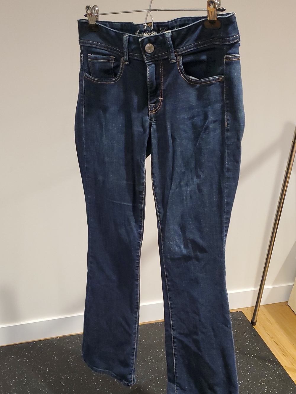 American Eagle Outfitters Dark Blue Flare Jeans (Stretch Waist)